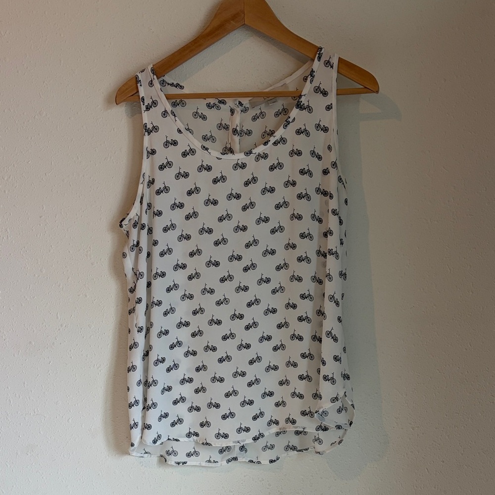 White Bicycle Print Loft Flowy Lightweight Tank Top